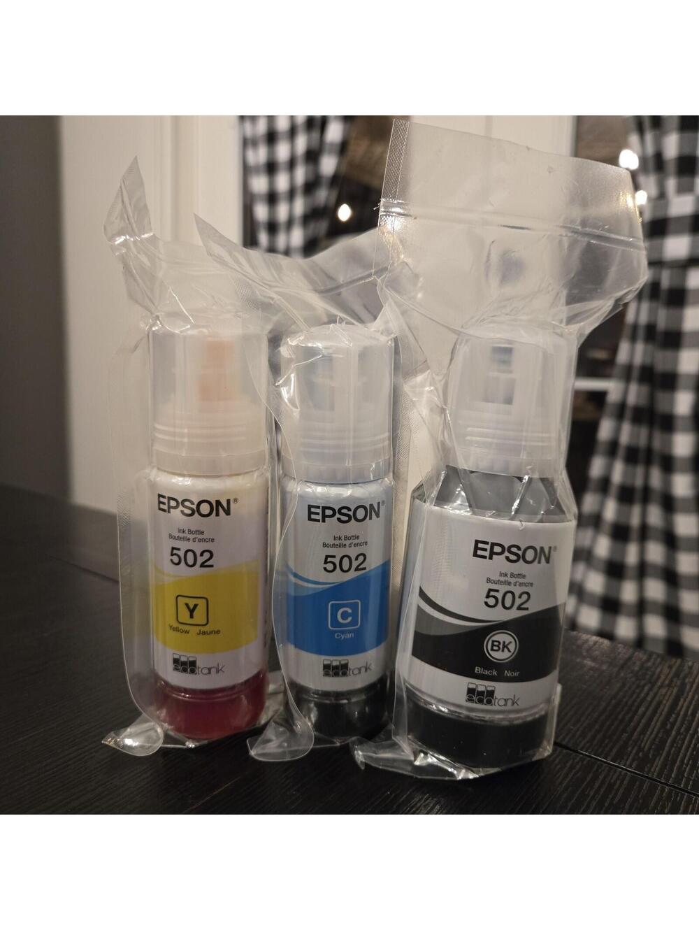 Genuine Epson 502 Ink Bottles Black Cyan Yellow Factory Sealed Expired 6/2023